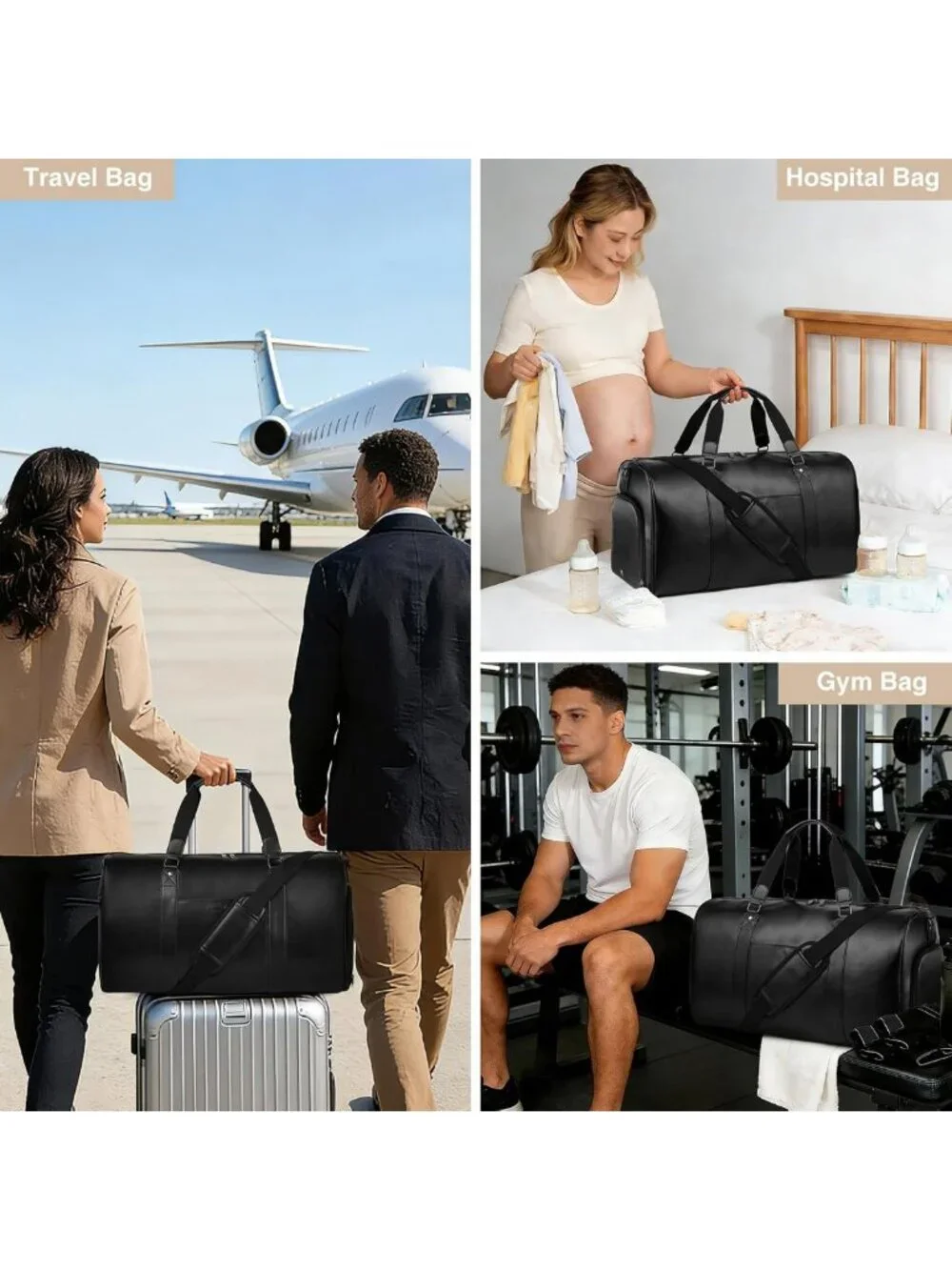 Versatile 3-in-1 Leather Duffle Bag for Travel, Gym, Overnight & Weekender Use